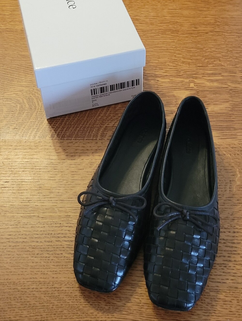 Quince Italian Leather Handwoven Square Toe Ballet Flat - black - Picture 10 of 15